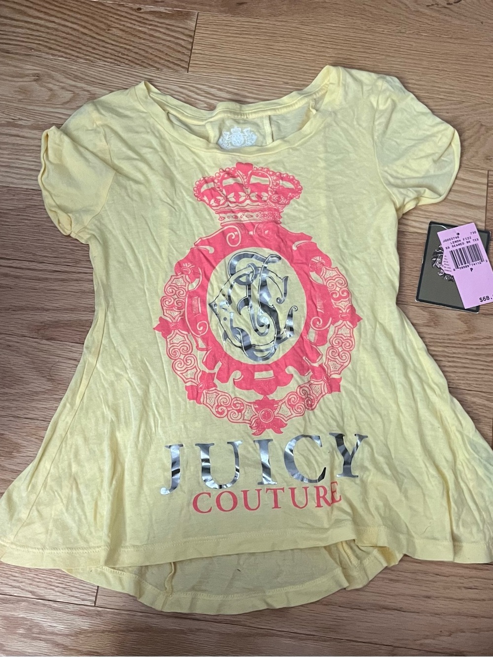 Juicy Couture Yellow Short Sleeve Tee with Pink Crest